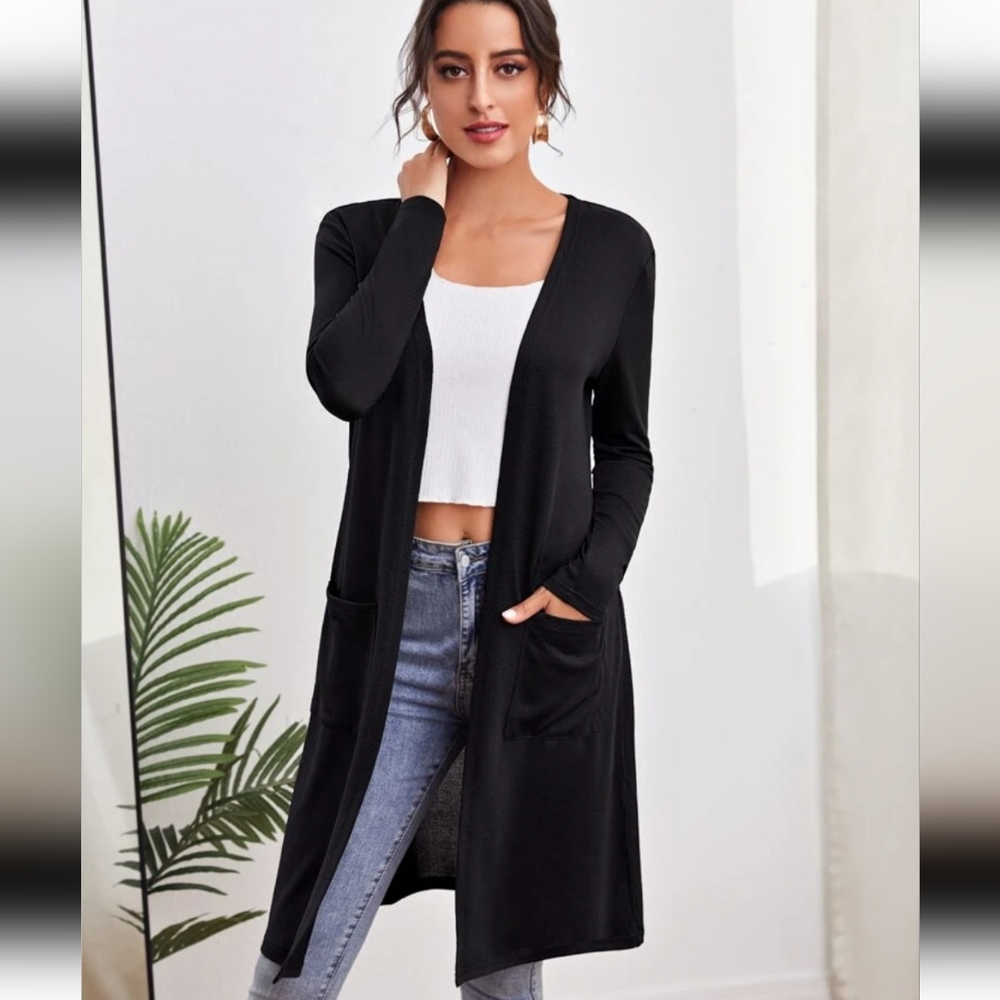 SHEIN BLACK LONGLINE CARDIGAN